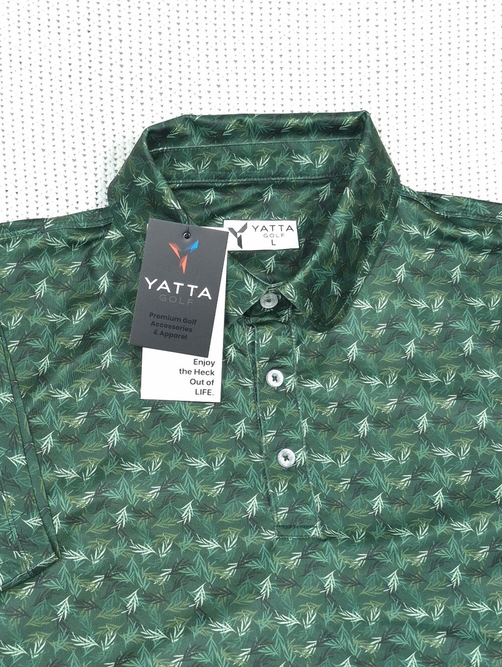 Yatta Golf Polo Frost Delay Pine Sz. L Stretch Wicking Wrinkle Resist Stretch